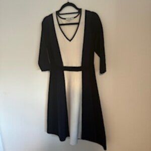 BODEN Milano Cotton Blend Color Block Knit blue and white dress womens size 10